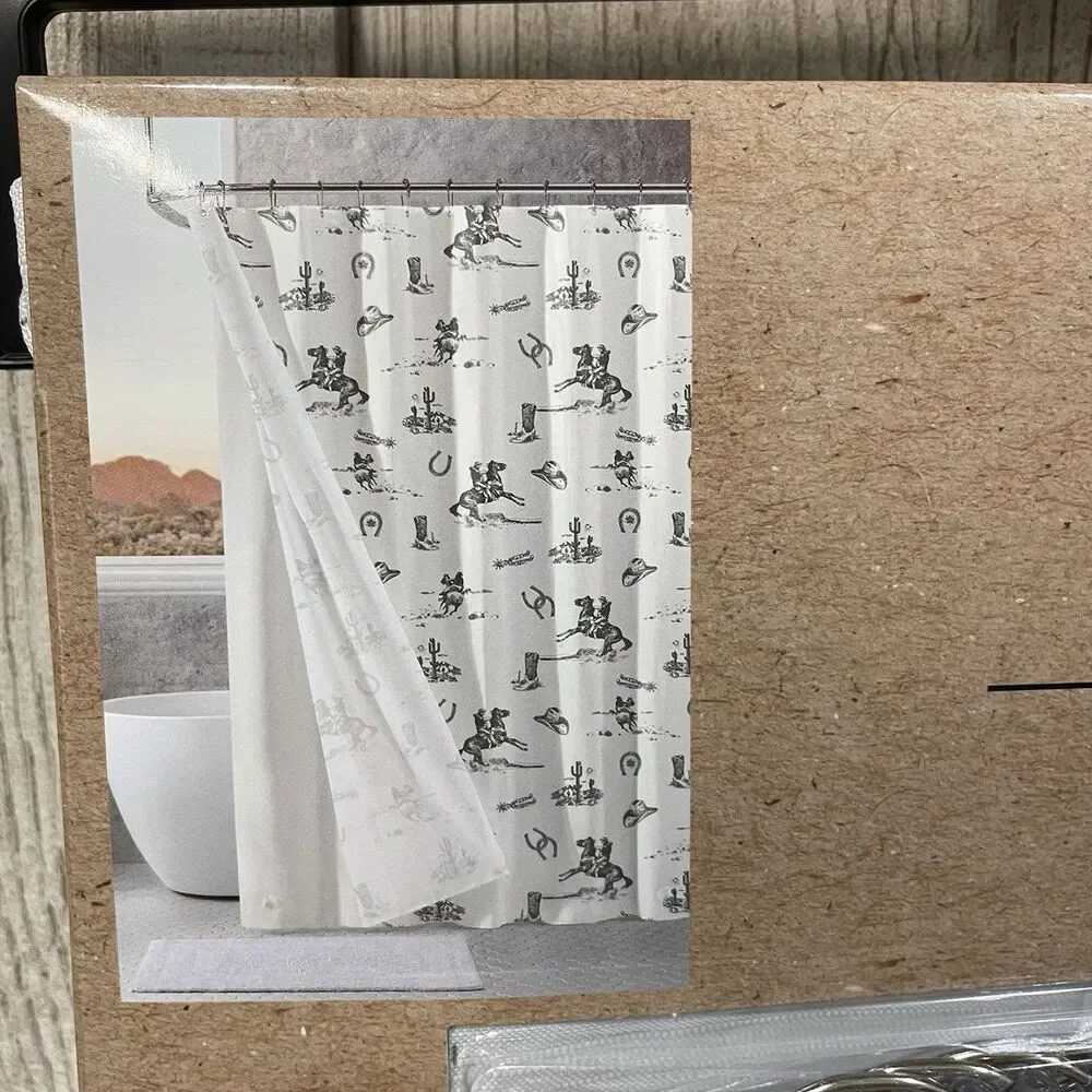 Wrangler Shower Curtain Set 14pc Desert Horse Cactus White Green Cowboy Boot New